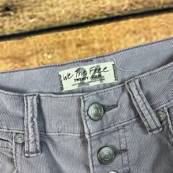 We The Free People Sun Chaser Corduroy Pants Size 24 Frosted Lilac Button Skinny - Picture 7 of 12